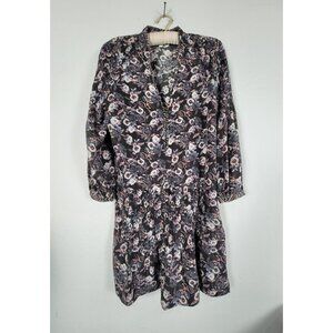 Veronica Beard Palmetto Pintuck Boho Silk Dress Size 8 Black FloralSmocked